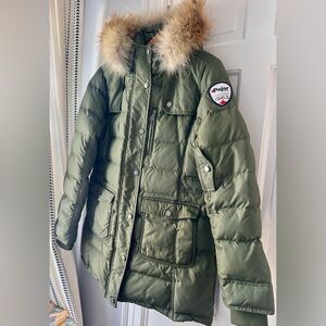 Pajar Canada Down Parka Fur Trim Hood Olive Green Women’s XL Winter Coat